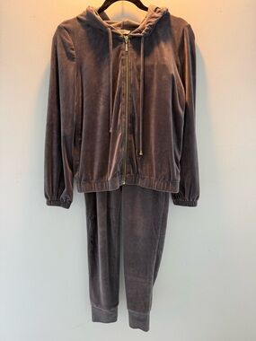 Velour Zip Hoodie & Jogger Set - Gray
